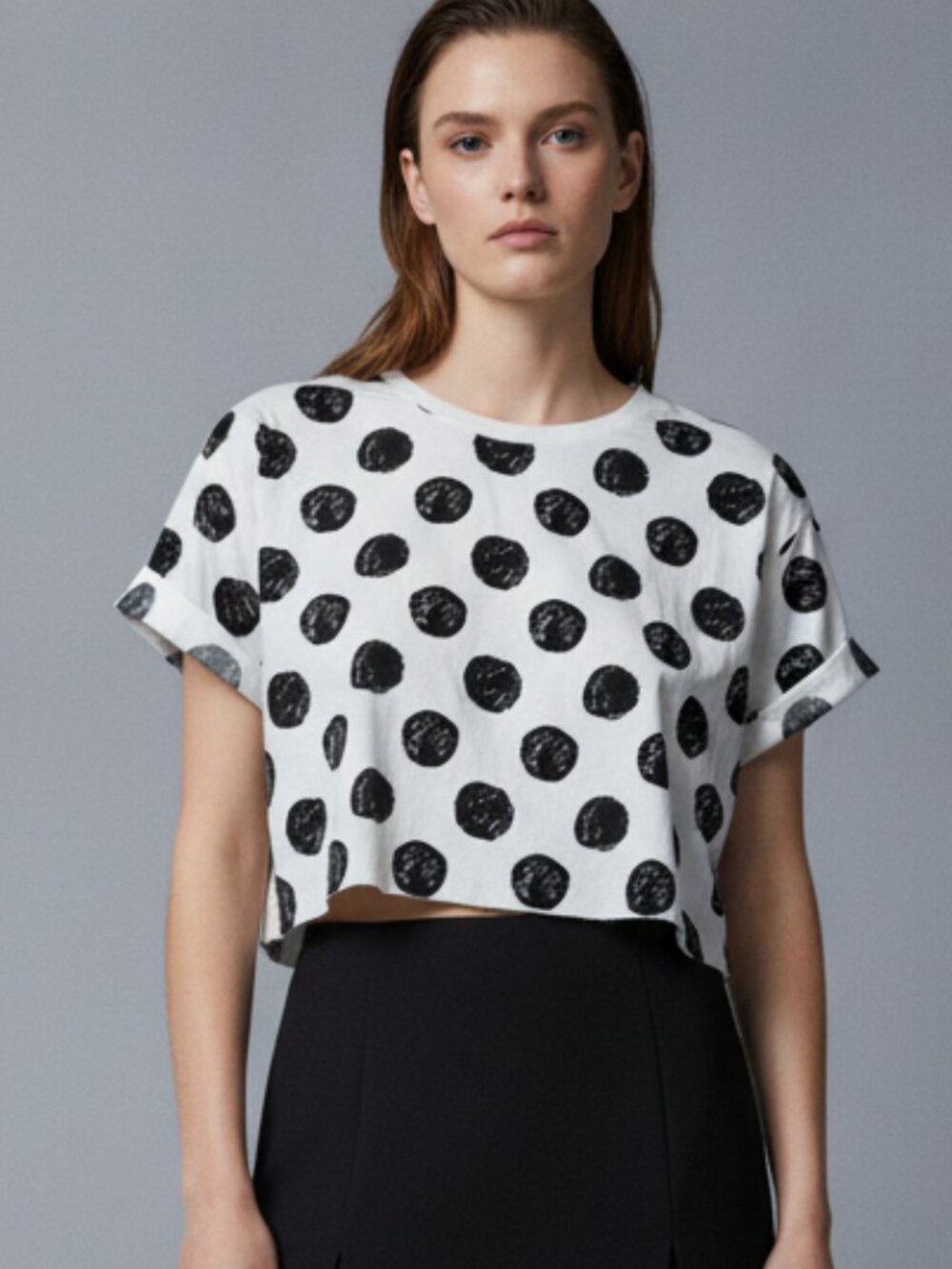 Topshop Black & White Polka Dot Boxy Crop Top